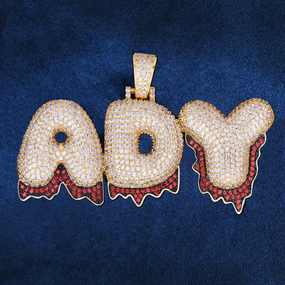 Custom Red Drip Bubble Letter Necklace