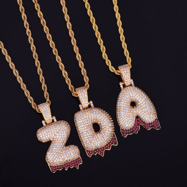 Custom Red Drip Bubble Letter Necklace